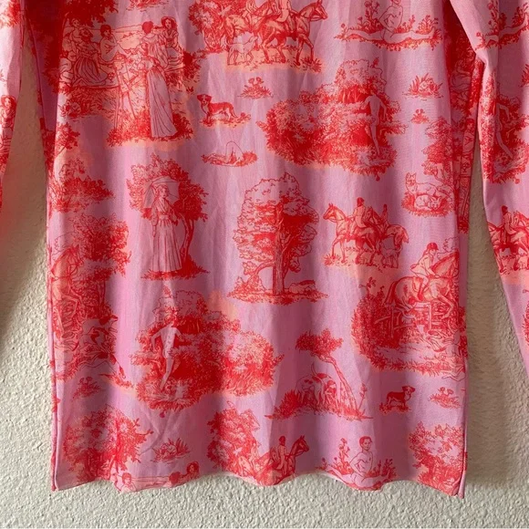 Rachel Antonoff Taffy Batter MANHUNT Lillian Pink/Red Mesh Knit Top Size Large - Picture 8 of 16